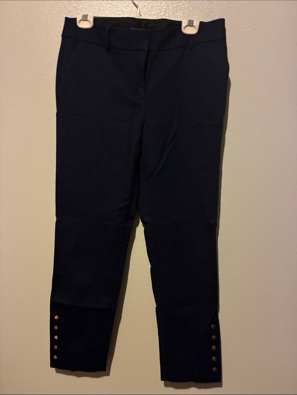 Talbots Navy Cropped Ankle Pants with Gold Button Trim